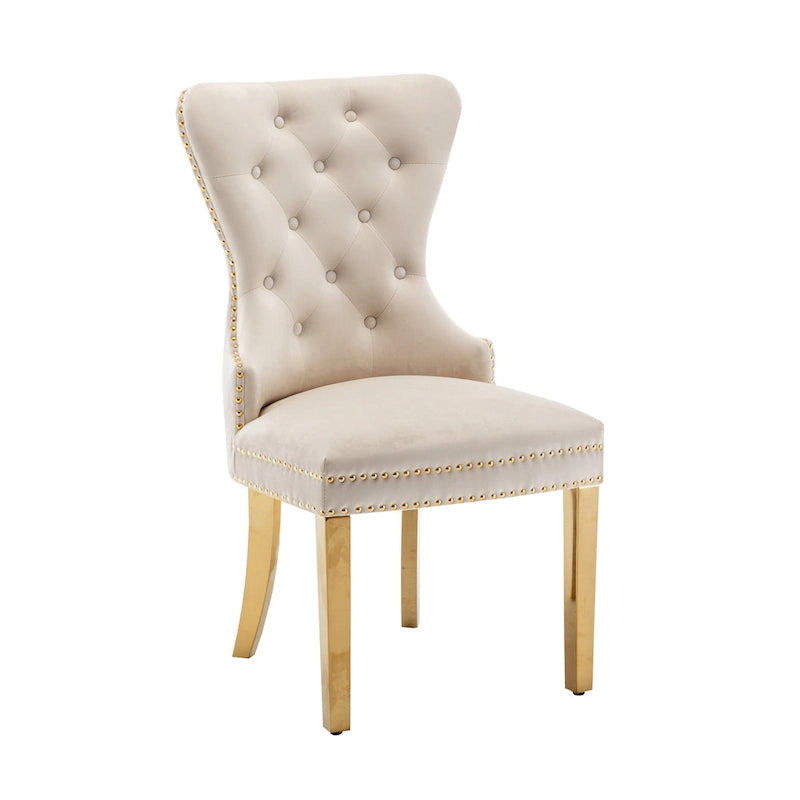 Porthos Home Chaises de salle à manger Caily capitonnées en velours avec pieds chromés dorés, lot de 2