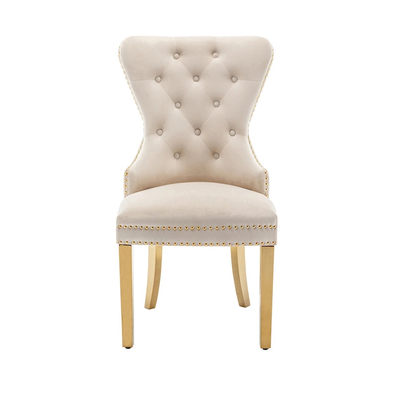 Porthos Home Chaises de salle à manger Caily capitonnées en velours avec pieds chromés dorés, lot de 2
