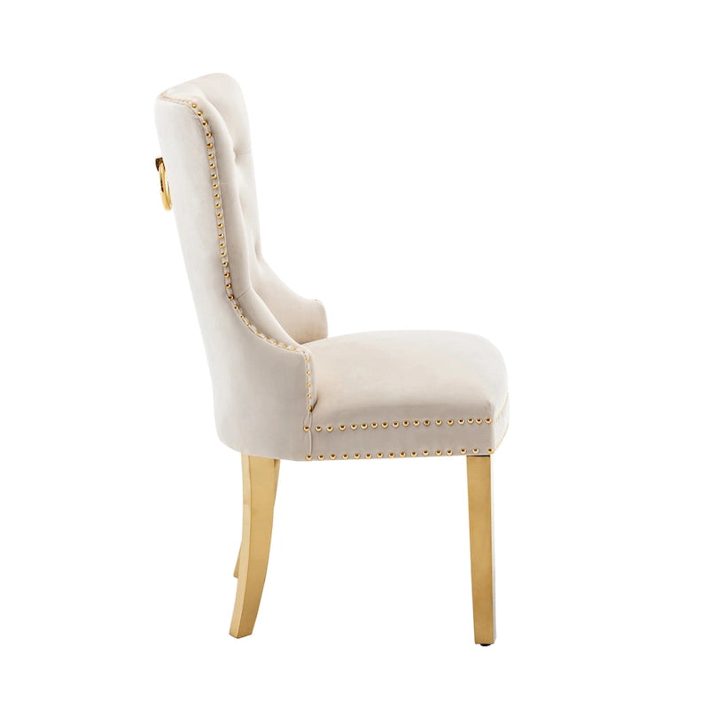 Porthos Home Chaises de salle à manger Caily capitonnées en velours avec pieds chromés dorés, lot de 2
