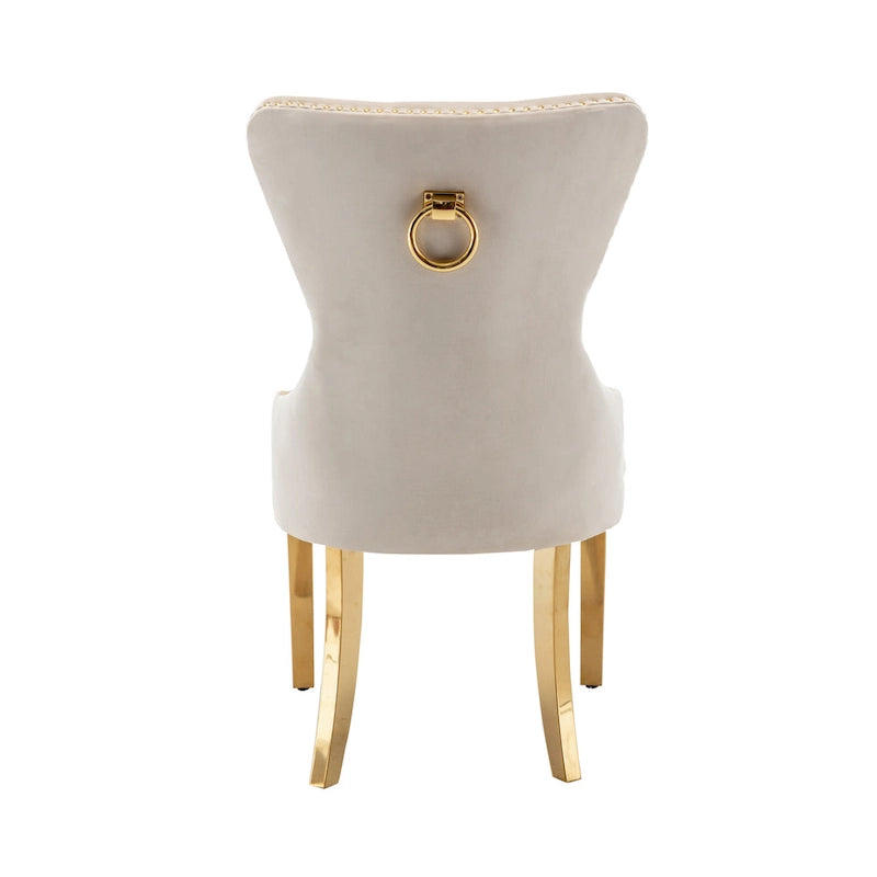 Porthos Home Chaises de salle à manger Caily capitonnées en velours avec pieds chromés dorés, lot de 2