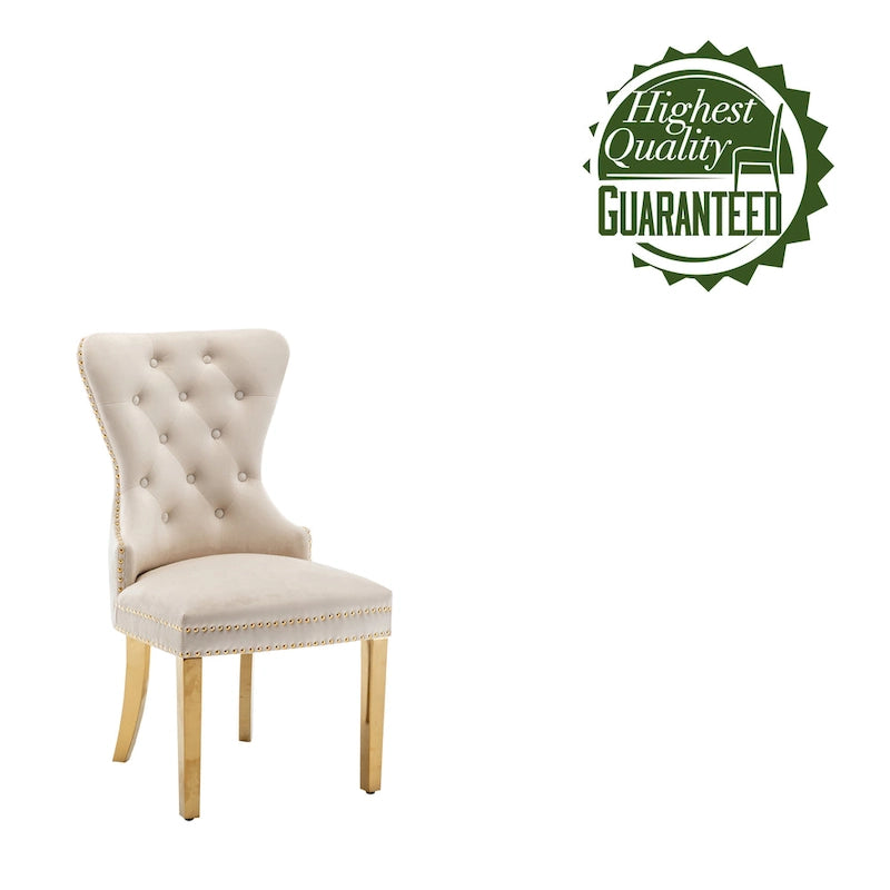 Porthos Home Chaises de salle à manger Caily capitonnées en velours avec pieds chromés dorés, lot de 2