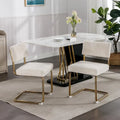 Chaises de salle à manger modernes avec base en métal doré, chaises de cuisine sans accoudoirs avec capitonnage cannelé, lot de 2
