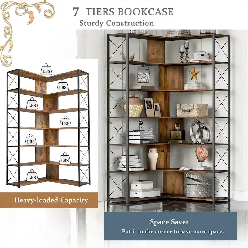 Étagère d'angle en forme de L à 7 niveaux