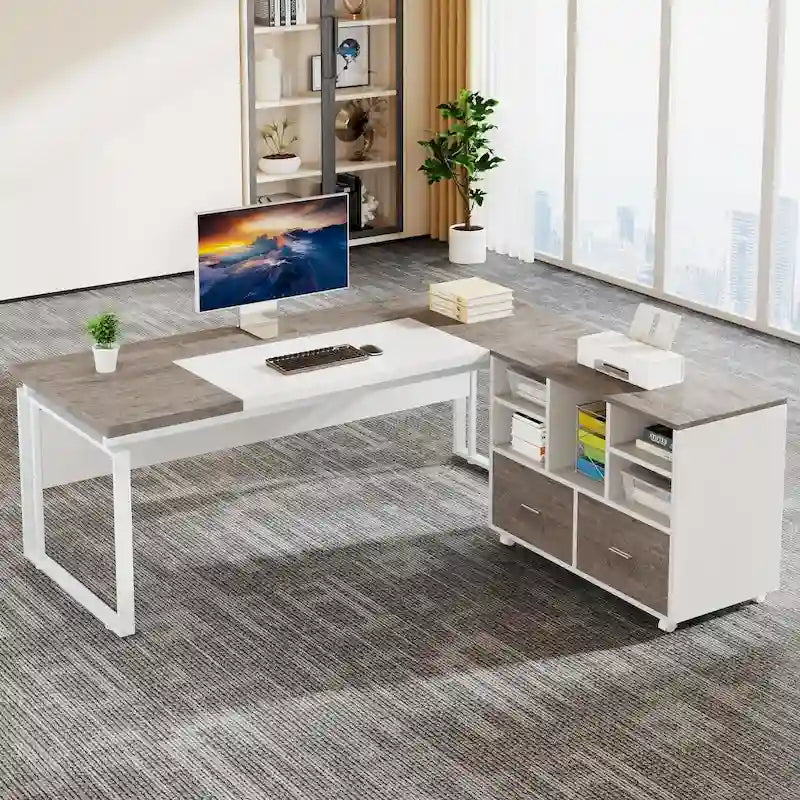 Bureau de direction en L avec classeur