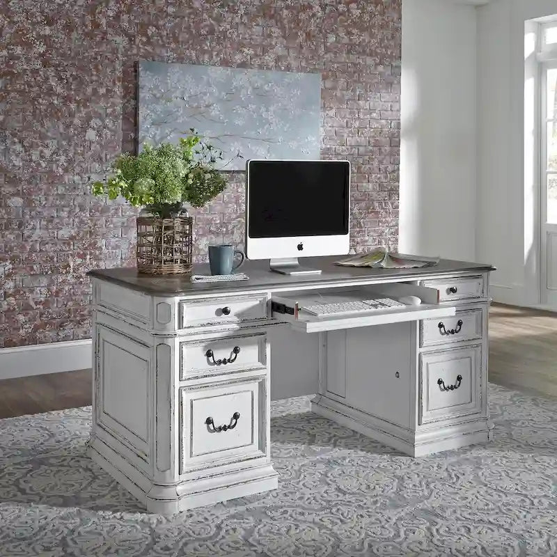 Bureau Magnolia Manor Antique White Weathered Bark
