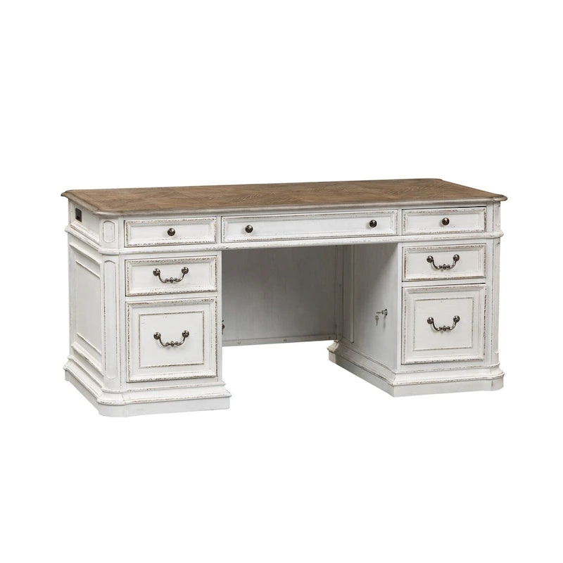 Bureau Magnolia Manor Antique White Weathered Bark