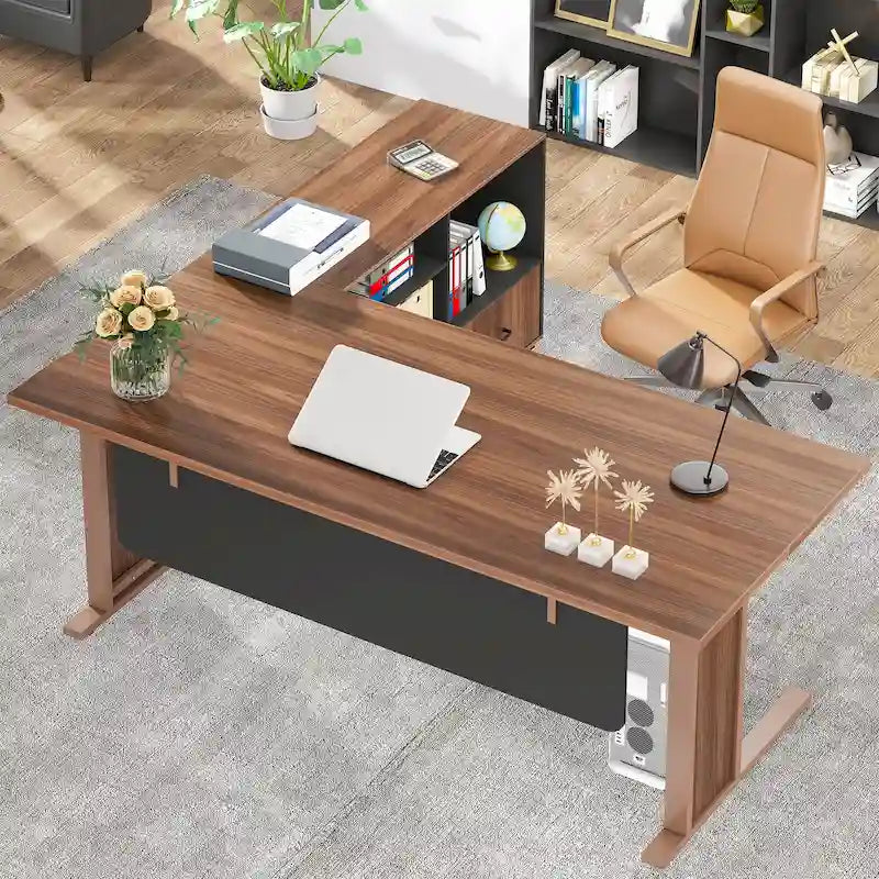63 grands bureaux de direction en L avec armoire de rangement pour dossiers