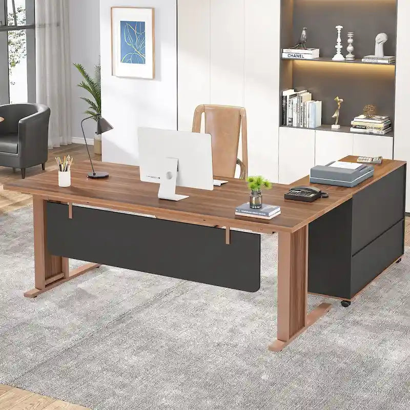 63 grands bureaux de direction en L avec armoire de rangement pour dossiers