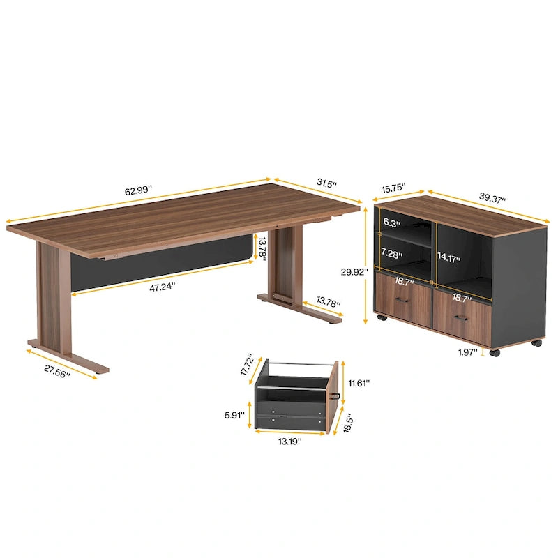 63 grands bureaux de direction en L avec armoire de rangement pour dossiers