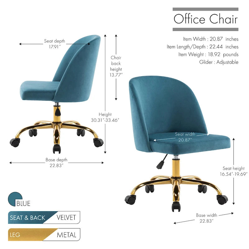 Chaises de bureau sans accoudoirs en velours Louie Porthos Home
