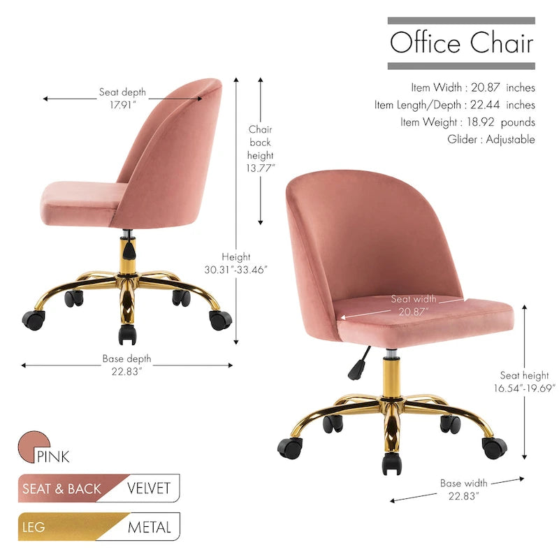 Chaises de bureau sans accoudoirs en velours Louie Porthos Home
