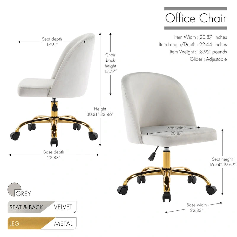 Chaises de bureau sans accoudoirs en velours Louie Porthos Home