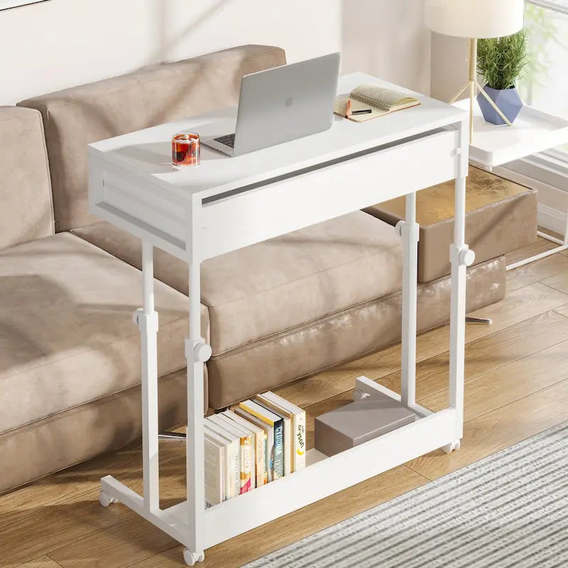 Table d'appoint réglable Bureau portable avec tiroirs et roulettes pour bureau à domicile