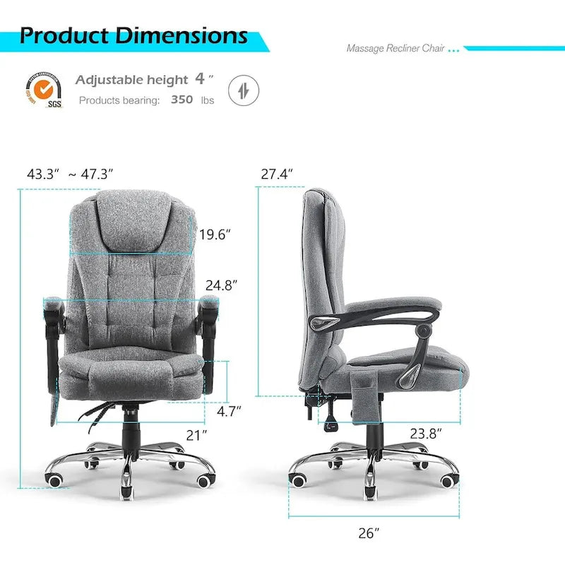 Fotel biurowy AECOJOY Ergonomiczny z 7-punktowym masażem wibracyjnym i funkcją podgrzewania