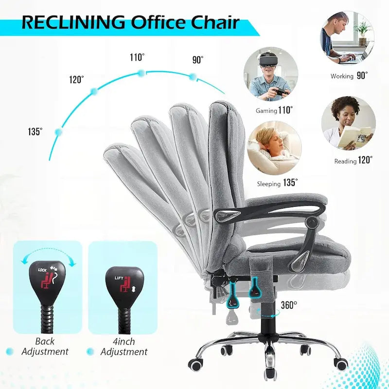Fotel biurowy AECOJOY Ergonomiczny z 7-punktowym masażem wibracyjnym i funkcją podgrzewania
