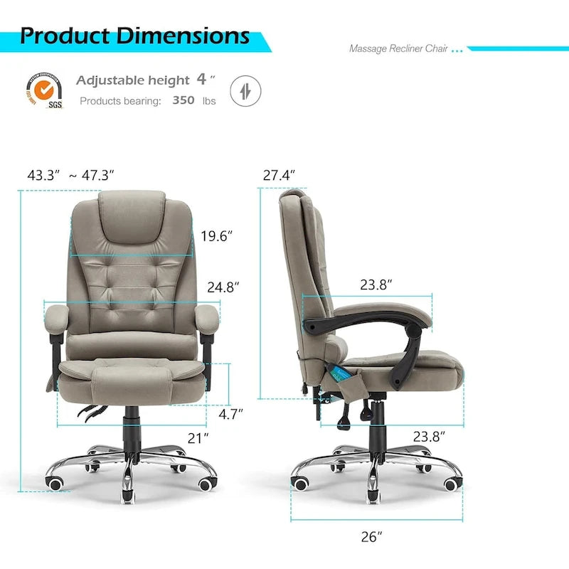 Fotel biurowy AECOJOY Ergonomiczny z 7-punktowym masażem wibracyjnym i funkcją podgrzewania