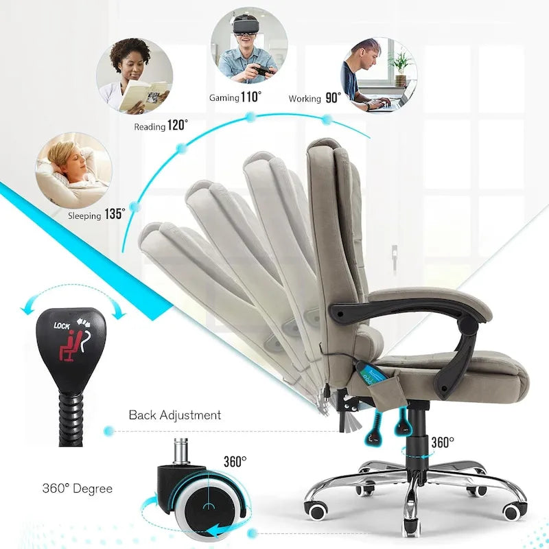 Fotel biurowy AECOJOY Ergonomiczny z 7-punktowym masażem wibracyjnym i funkcją podgrzewania