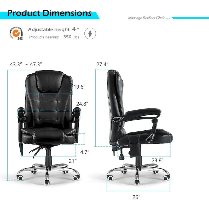 Fotel biurowy AECOJOY Ergonomiczny z 7-punktowym masażem wibracyjnym i funkcją podgrzewania