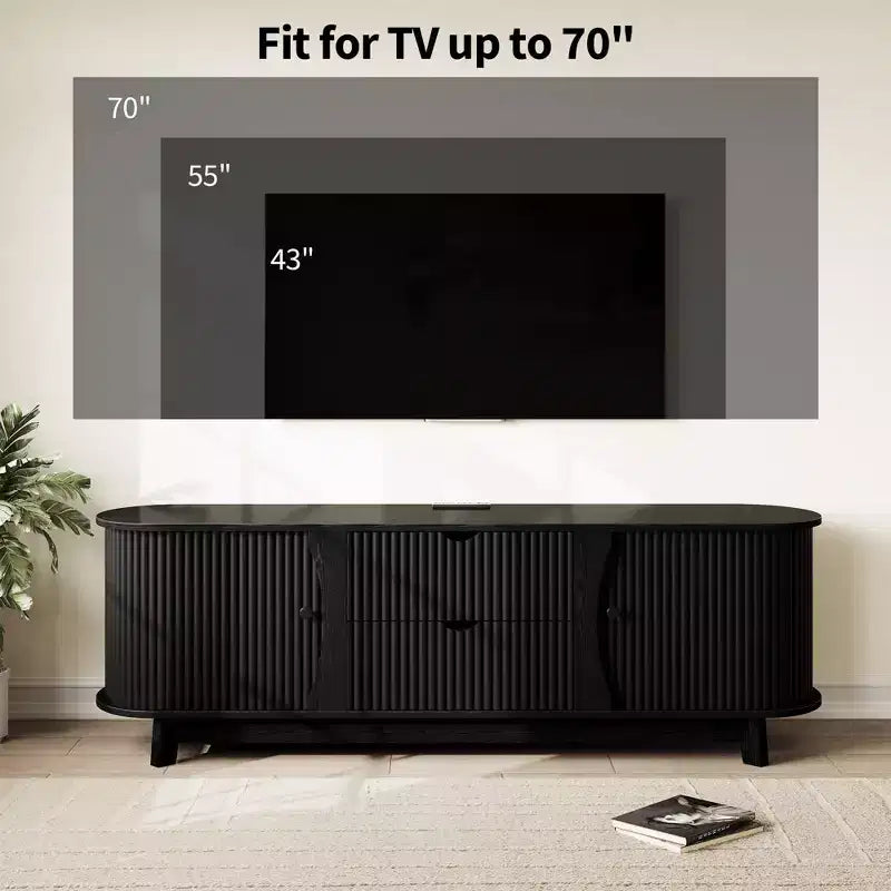Czarno-brązowa szafka RTV z dwoma szufladami w stylu mid-century, do 1 pomieszczenia