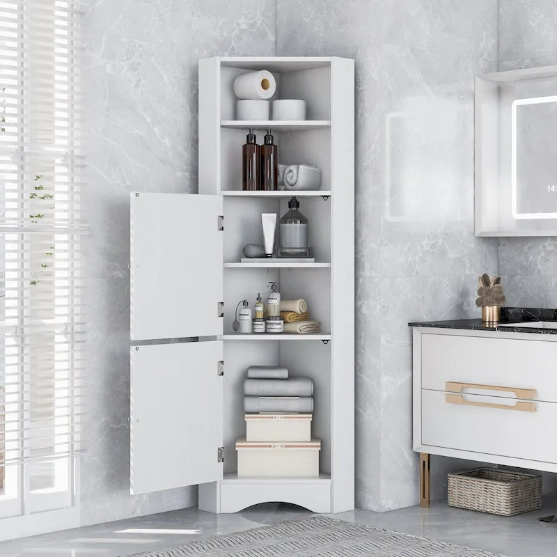 Meuble de salle de bain autoportant haut Nestfair, meuble de rangement d'angle avec portes et étagères réglables