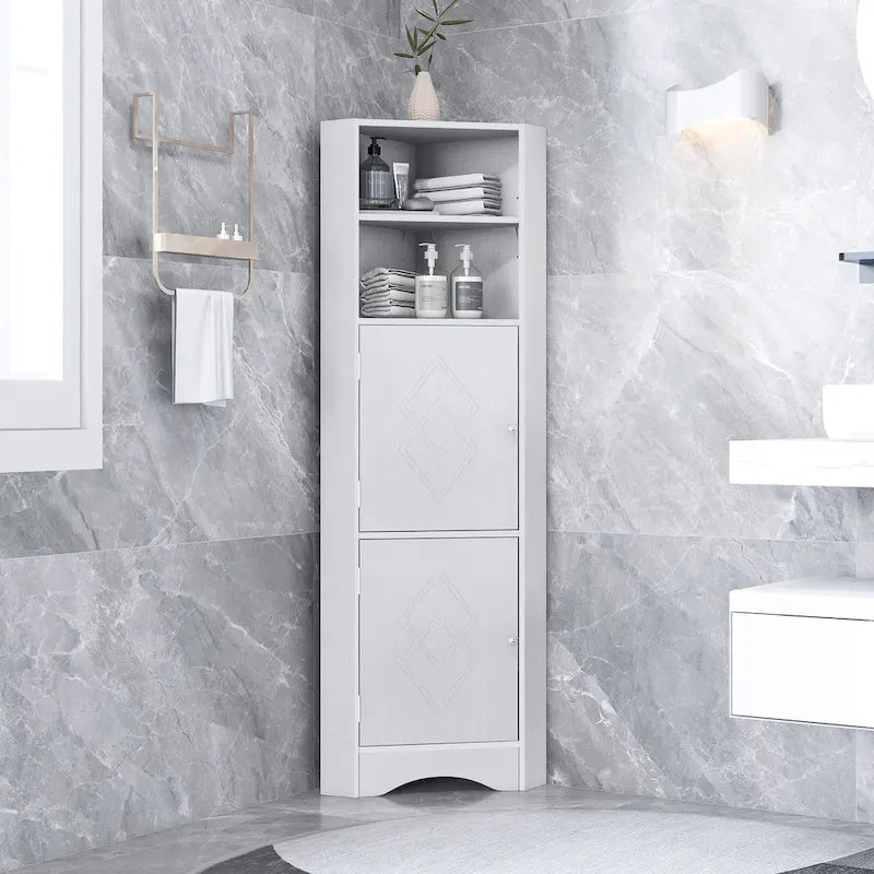 Meuble de salle de bain autoportant haut Nestfair, meuble de rangement d'angle avec portes et étagères réglables