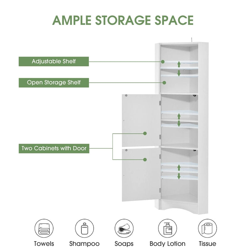 Meuble de salle de bain autoportant haut Nestfair, meuble de rangement d'angle avec portes et étagères réglables