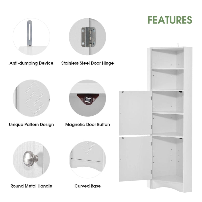 Meuble de salle de bain autoportant haut Nestfair, meuble de rangement d'angle avec portes et étagères réglables