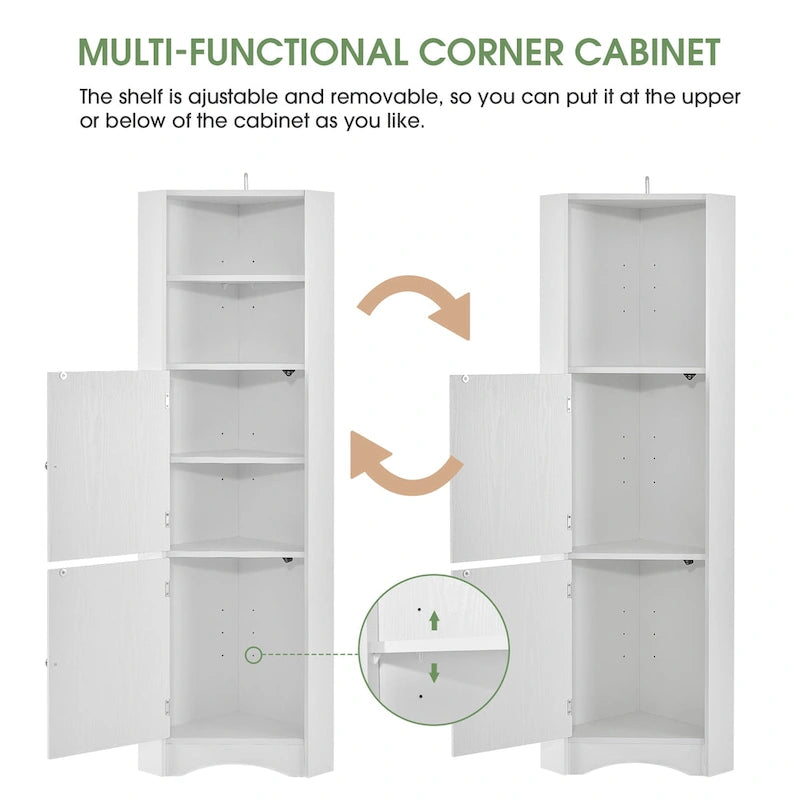 Meuble de salle de bain autoportant haut Nestfair, meuble de rangement d'angle avec portes et étagères réglables