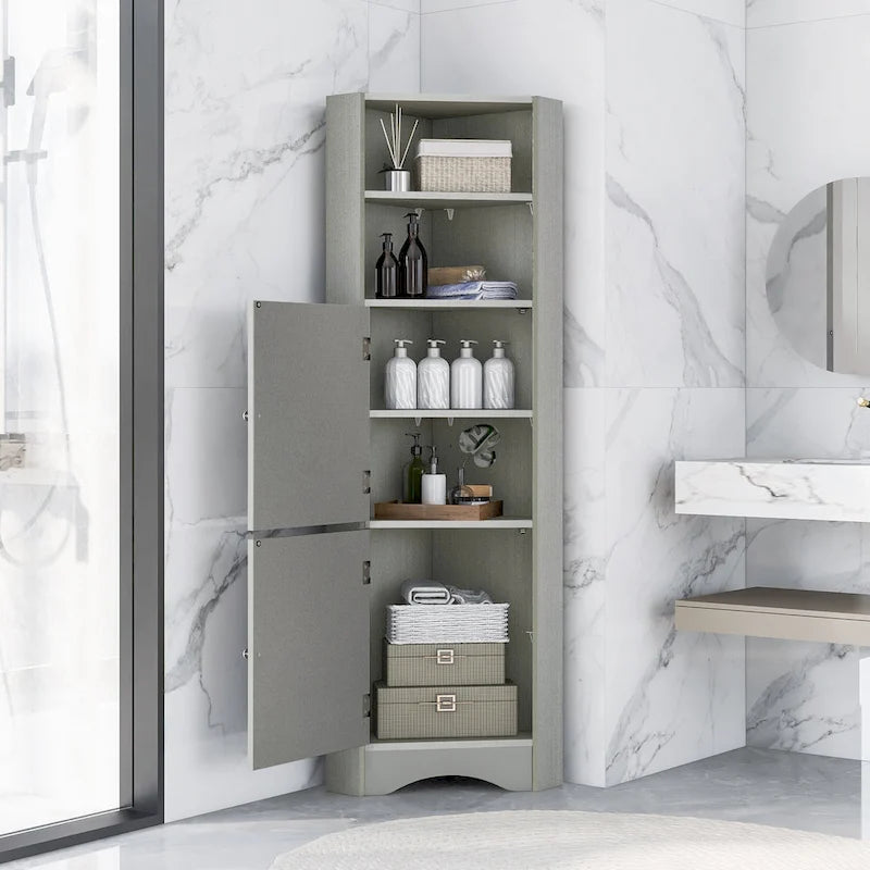 Meuble de salle de bain autoportant haut Nestfair, meuble de rangement d'angle avec portes et étagères réglables