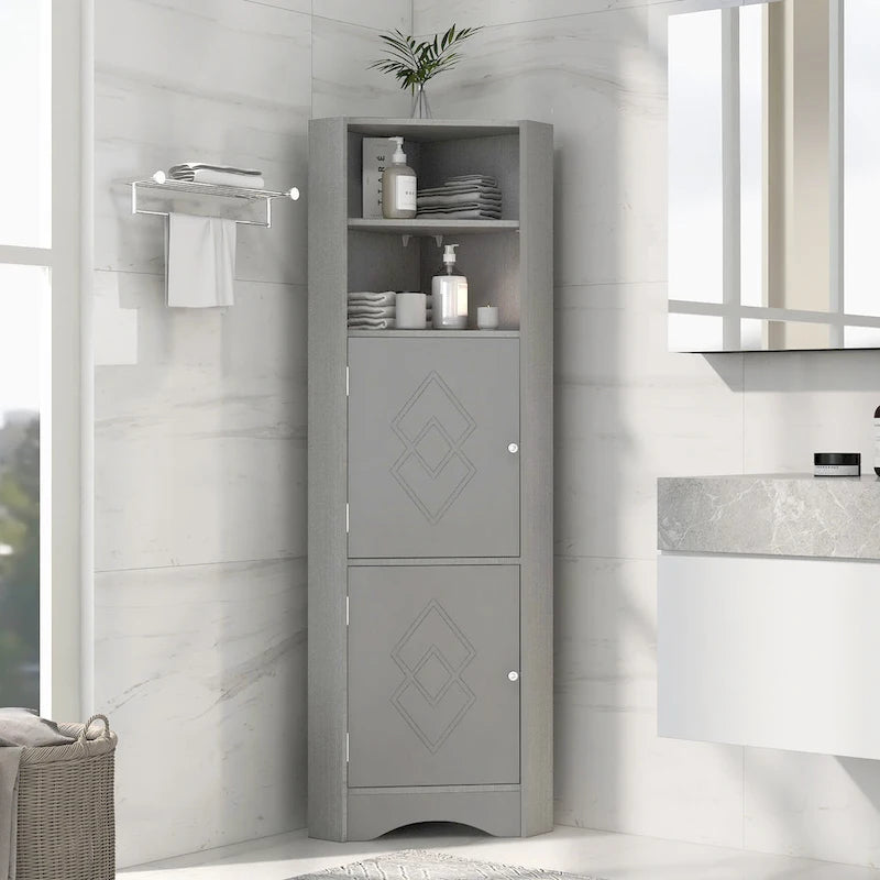 Meuble de salle de bain autoportant haut Nestfair, meuble de rangement d'angle avec portes et étagères réglables