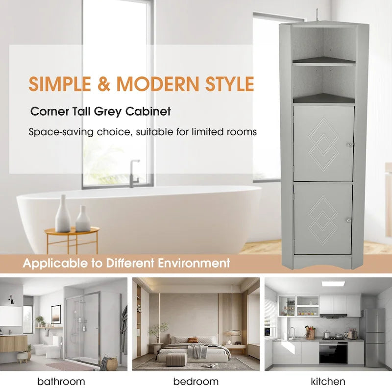 Meuble de salle de bain autoportant haut Nestfair, meuble de rangement d'angle avec portes et étagères réglables
