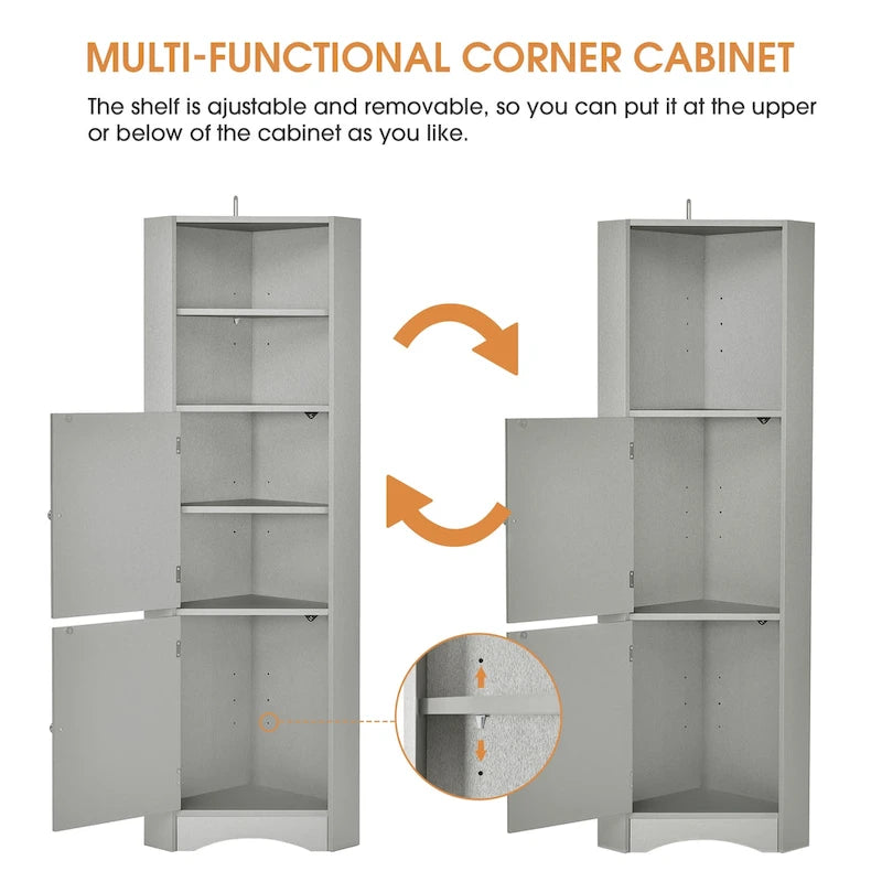 Meuble de salle de bain autoportant haut Nestfair, meuble de rangement d'angle avec portes et étagères réglables