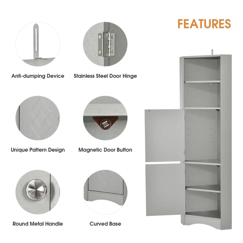 Meuble de salle de bain autoportant haut Nestfair, meuble de rangement d'angle avec portes et étagères réglables