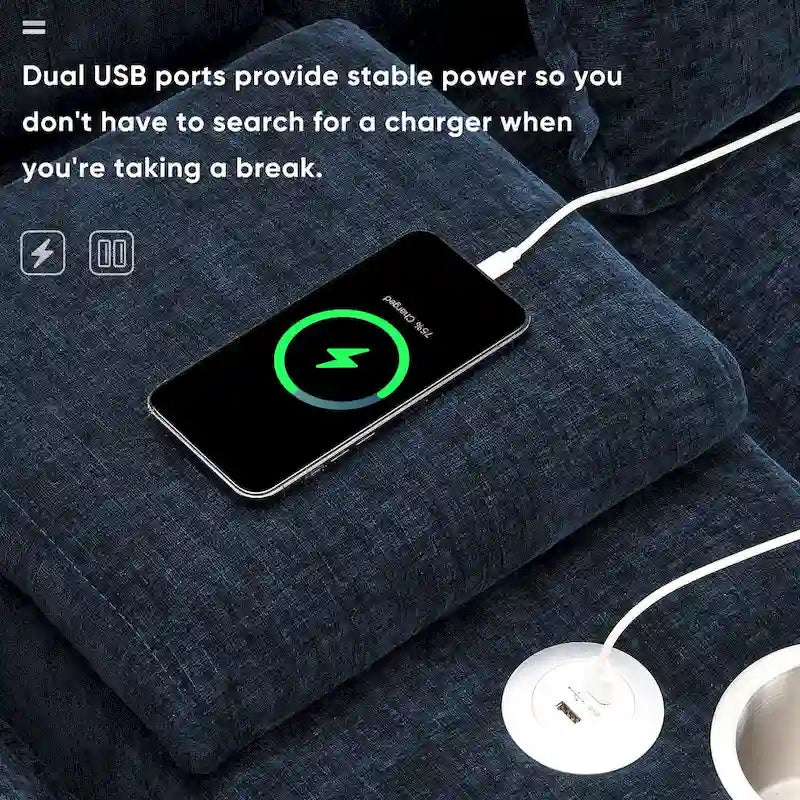 [VIDEO provided][New]123*55 Nowoczesna sofa w kształcie litery U z konsolą, uchwytami na kubki i portami USB, 6-osobowa tapicerowana symetryczna sofa wewnętrzna