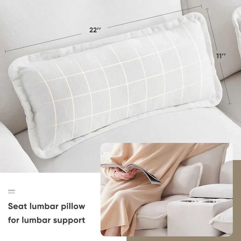 [VIDEO provided][New]123*55 Nowoczesna sofa w kształcie litery U z konsolą, uchwytami na kubki i portami USB, 6-osobowa tapicerowana symetryczna sofa wewnętrzna