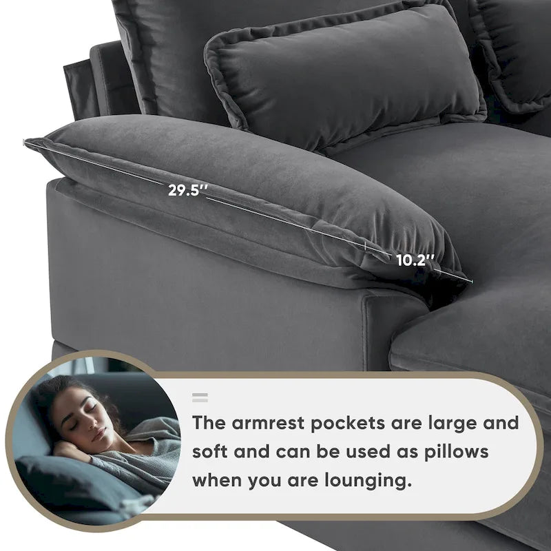 [VIDEO provided][New]123*55 Nowoczesna sofa w kształcie litery U z konsolą, uchwytami na kubki i portami USB, 6-osobowa tapicerowana symetryczna sofa wewnętrzna