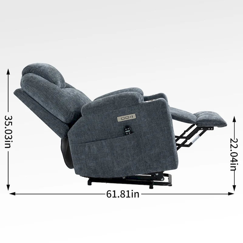 Fauteuil inclinable motorisé Okin Power Lift en chenille jusqu'à 158 kg, mécanisme de mouvement robuste avec massage par vibration à 8 points et soutien lombaire