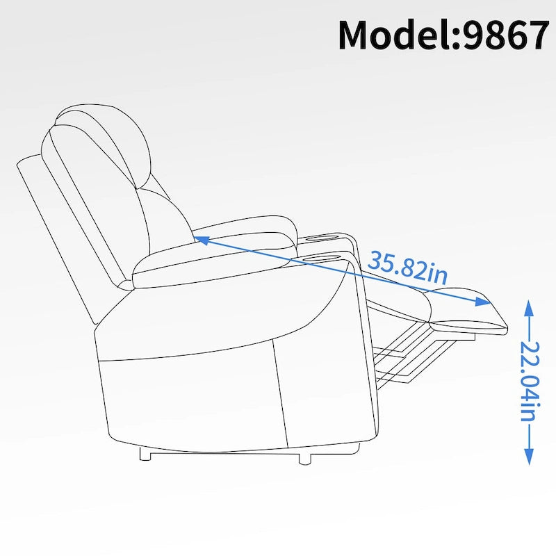Fauteuil inclinable motorisé Okin Power Lift en chenille jusqu'à 158 kg, mécanisme de mouvement robuste avec massage par vibration à 8 points et soutien lombaire