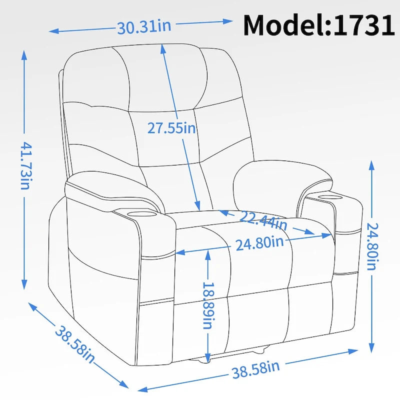 Fauteuil inclinable motorisé Okin Power Lift en chenille jusqu'à 158 kg, mécanisme de mouvement robuste avec massage par vibration à 8 points et soutien lombaire