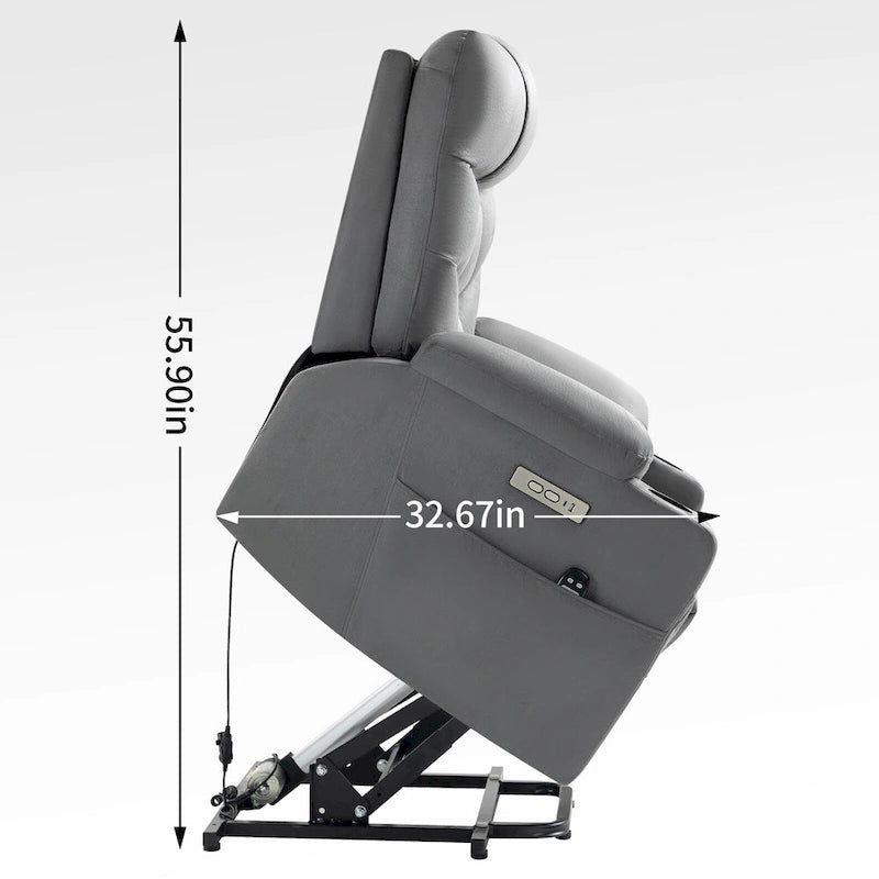 Fauteuil inclinable motorisé Okin Power Lift en chenille jusqu'à 158 kg, mécanisme de mouvement robuste avec massage par vibration à 8 points et soutien lombaire