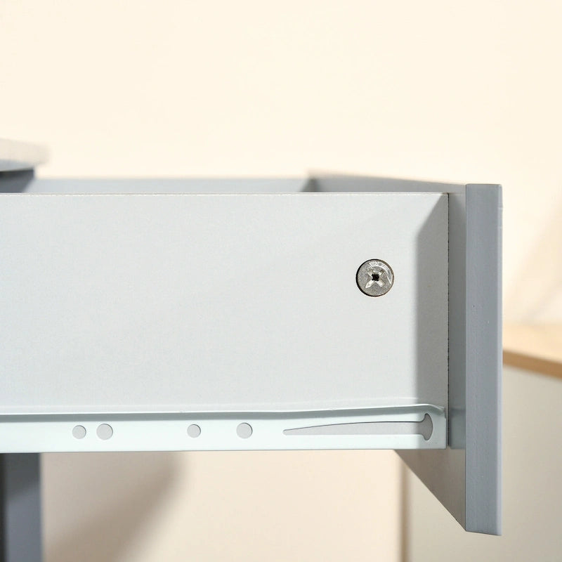 Bureau d'angle HOMCOM, bureau d'ordinateur triangulaire avec tiroir et étagères de rangement pour petit espace