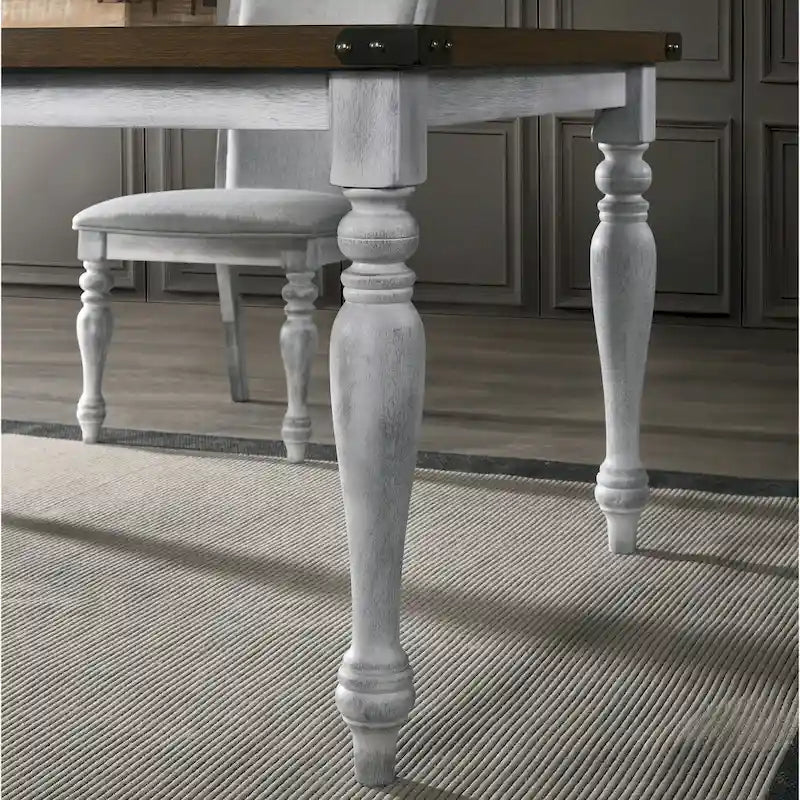 Table de salle à manger Roundhill Furniture Salines avec pieds tournés en bois bicolore, blanc rustique et chêne