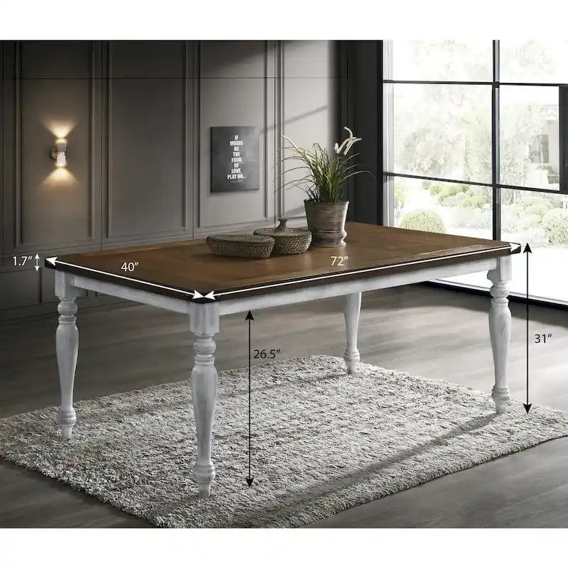 Table de salle à manger Roundhill Furniture Salines avec pieds tournés en bois bicolore, blanc rustique et chêne