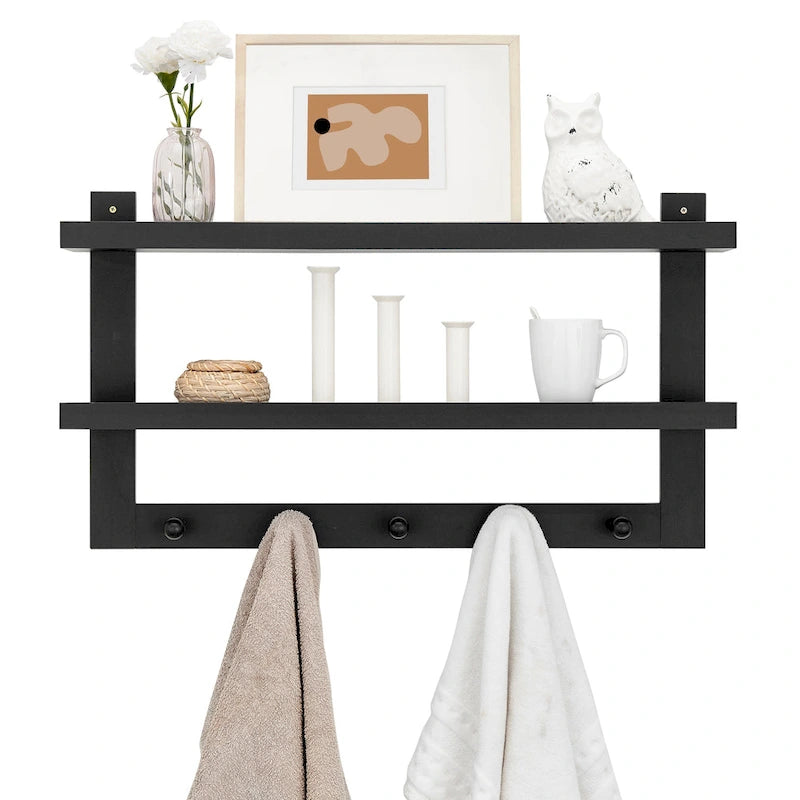 Étagère murale à 2 niveaux avec 5 crochets Danya B. – Entrée ou salle de bain