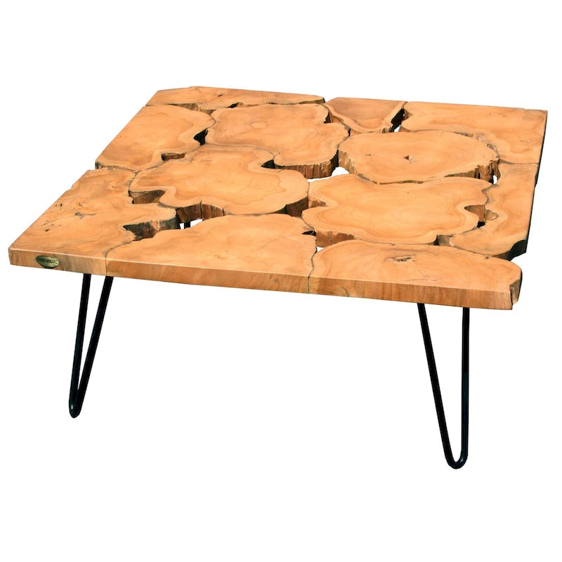 Table basse carrée Ampyang rustique en teck recyclé