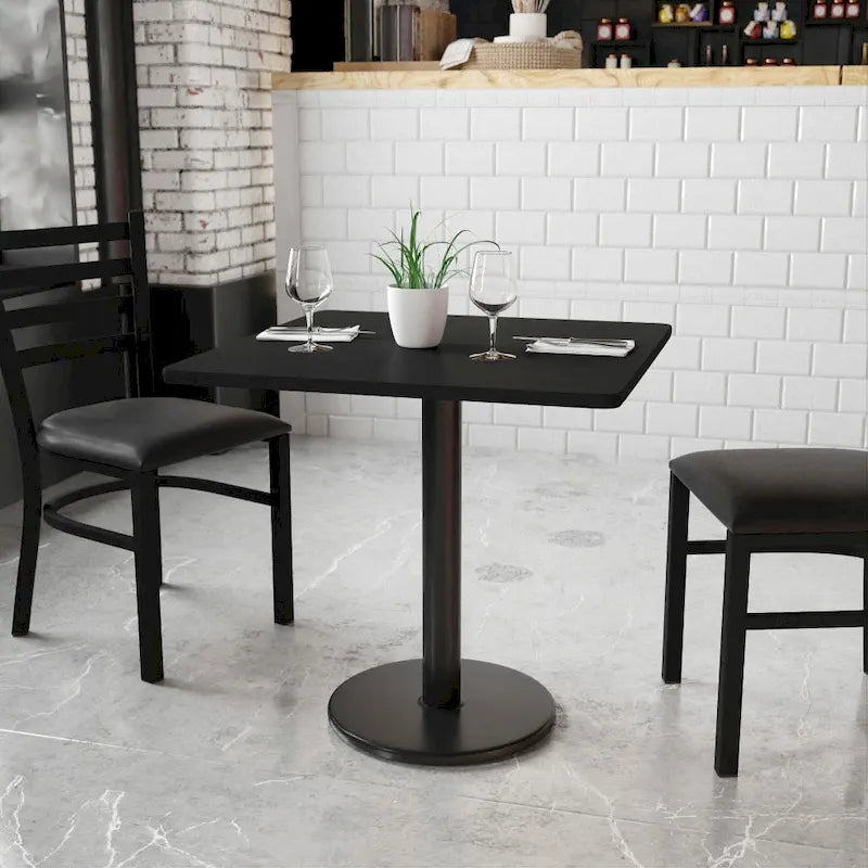 Kwadratowy blat laminowany 30 x 30 z okrągłą podstawą stołową o wysokości 18 cali – 30 szer. x 30 gł. x 31,125 wys. – 30 szer. x 30 gł. x 31,125 wys.
