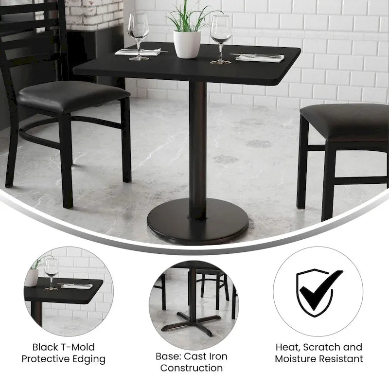 Kwadratowy blat laminowany 30 x 30 z okrągłą podstawą stołową o wysokości 18 cali – 30 szer. x 30 gł. x 31,125 wys. – 30 szer. x 30 gł. x 31,125 wys.