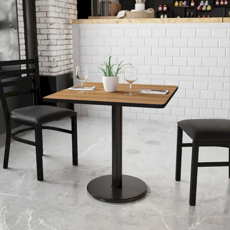 Kwadratowy blat laminowany 30 x 30 z okrągłą podstawą stołową o wysokości 18 cali – 30 szer. x 30 gł. x 31,125 wys. – 30 szer. x 30 gł. x 31,125 wys.