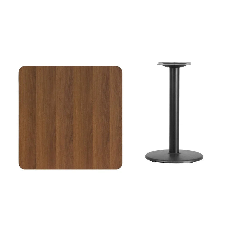 Kwadratowy blat laminowany 30 x 30 z okrągłą podstawą stołową o wysokości 18 cali – 30 szer. x 30 gł. x 31,125 wys. – 30 szer. x 30 gł. x 31,125 wys.