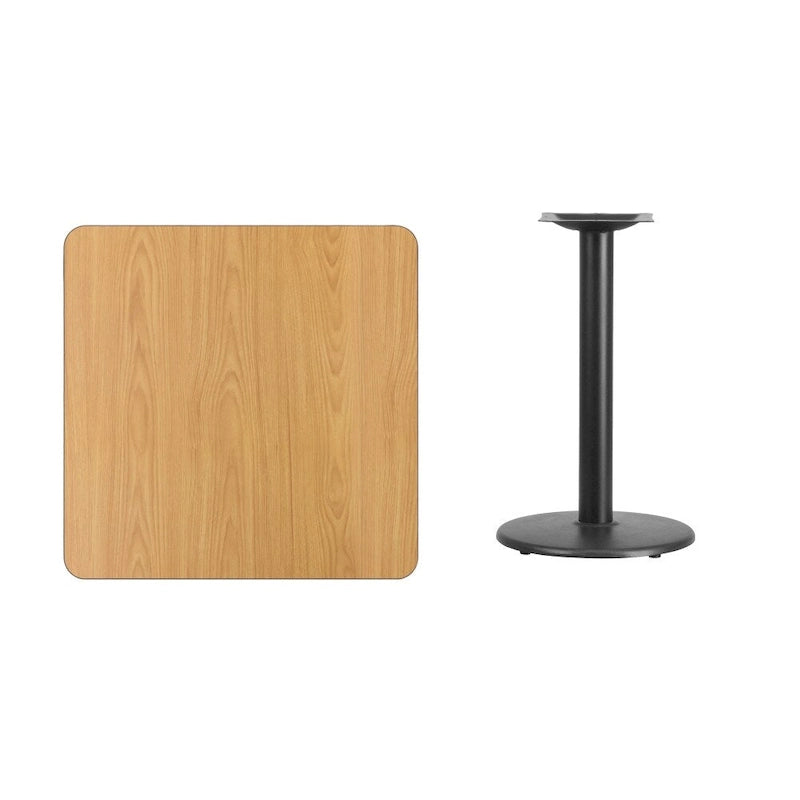 Kwadratowy blat laminowany 30 x 30 z okrągłą podstawą stołową o wysokości 18 cali – 30 szer. x 30 gł. x 31,125 wys. – 30 szer. x 30 gł. x 31,125 wys.